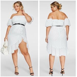 FTF Off-the-Shoulder Polka Dot Print Ruffle Dress